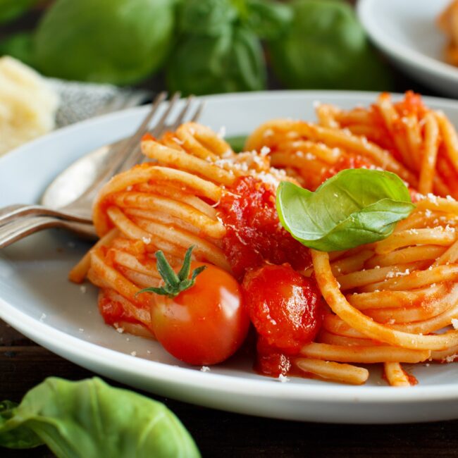 Spaghetti pasta with tomato sauce