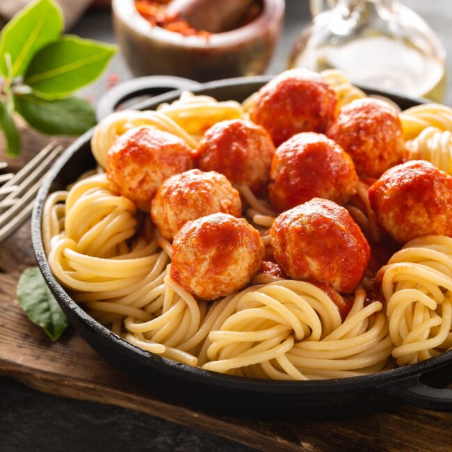 Spaghetti with tomato sauce and meatballs